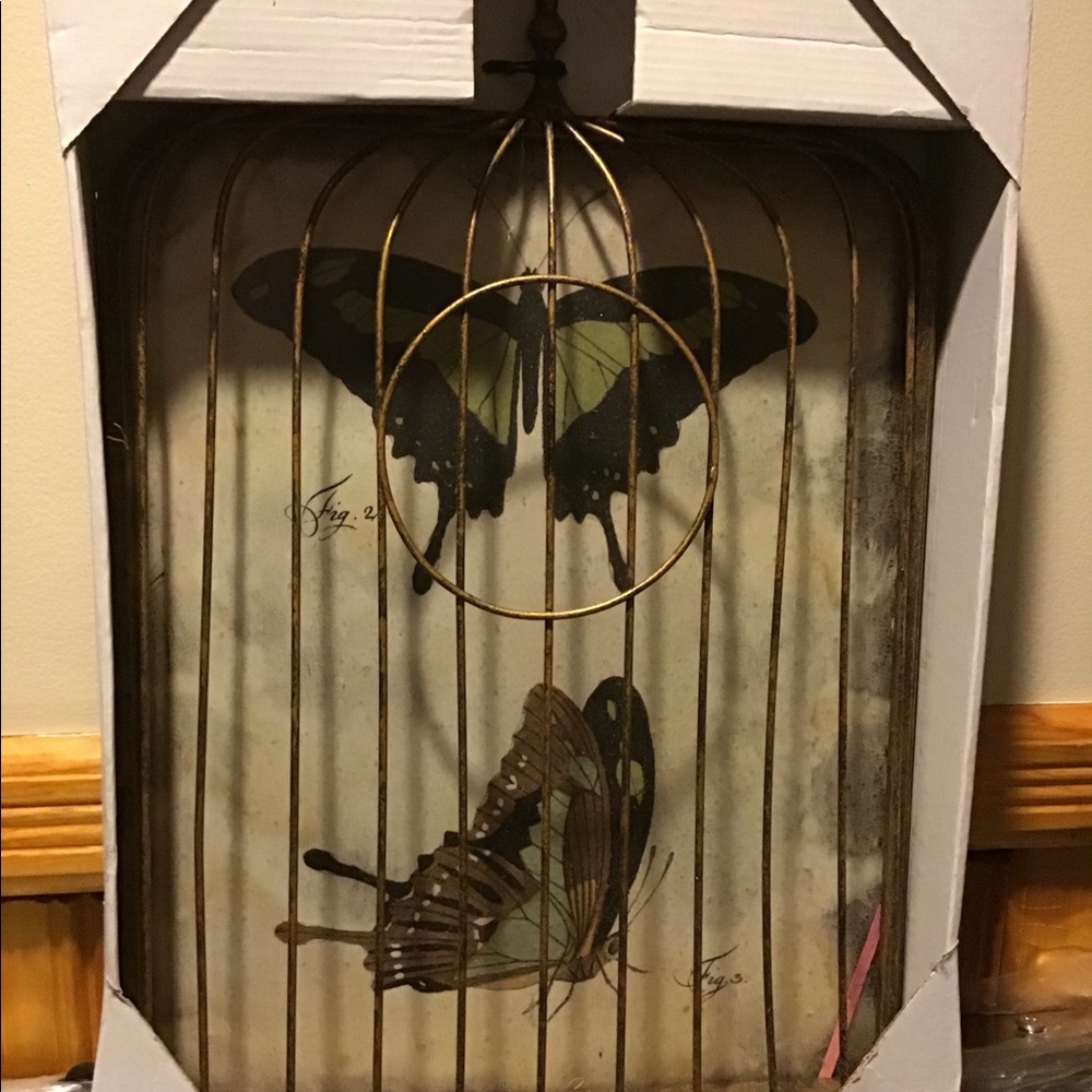 Butterfly in a cage brass picture NRFB